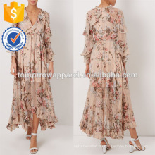 New Fashion Nude Seide Floral Rüschen Midi Kleid Herstellung Großhandel Mode Frauen Bekleidung (TA5210D)